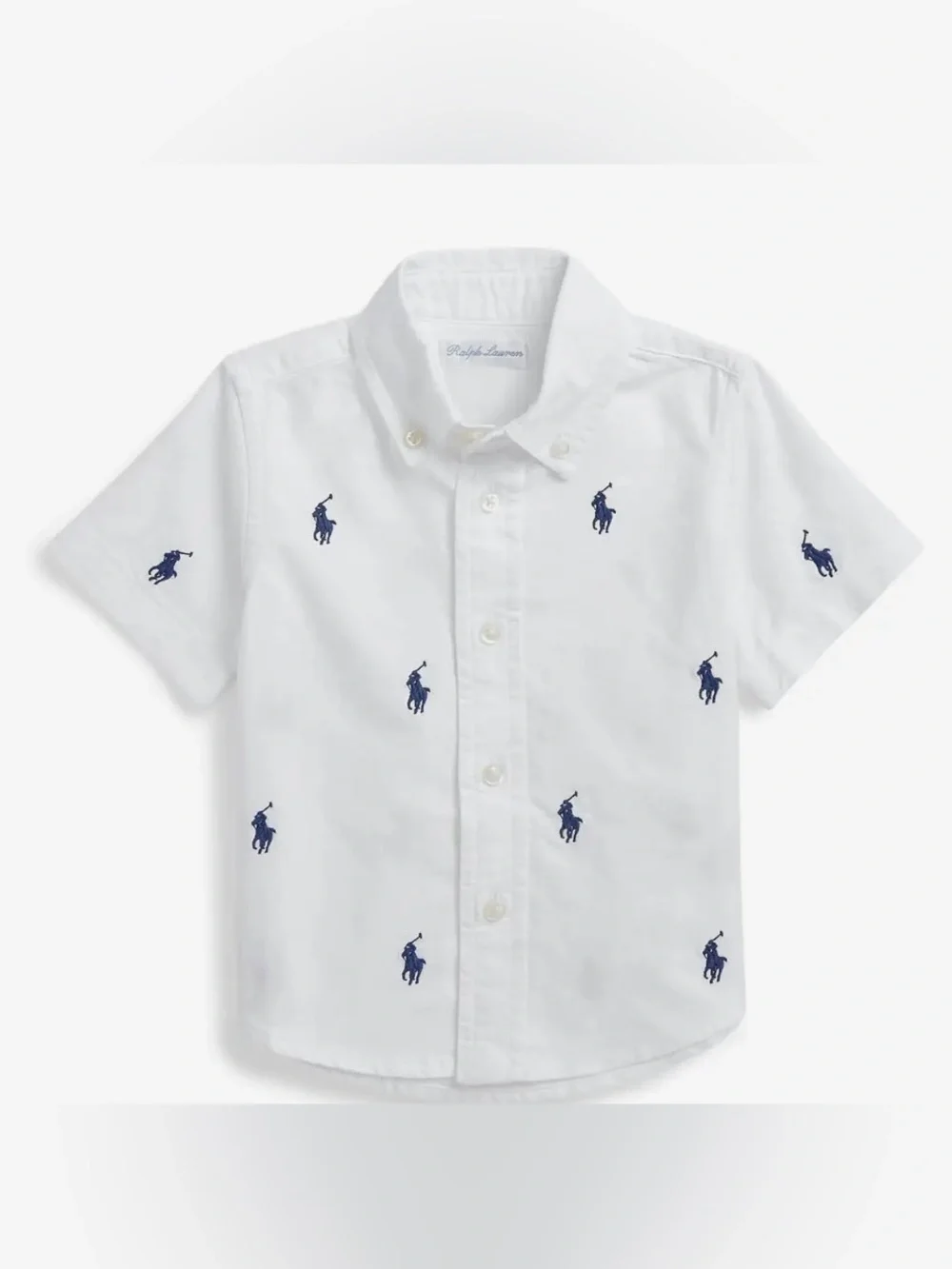 Ralph Lauren White Short-Sleeve Button-Down with Navy Pony Embroidery